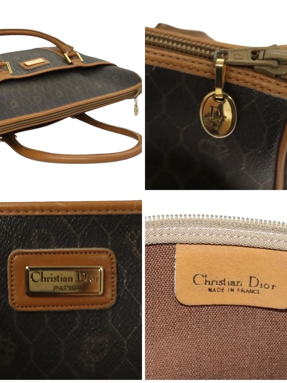 ✨🛍️ Christian Dior Vintage Black Honeycomb Coated Canvas & Brown Leather Handbag - Picture 8 of 8